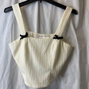 Willow + Root Cream Textured Crop Tank Top with Black Velvet Bows Sz M NWT